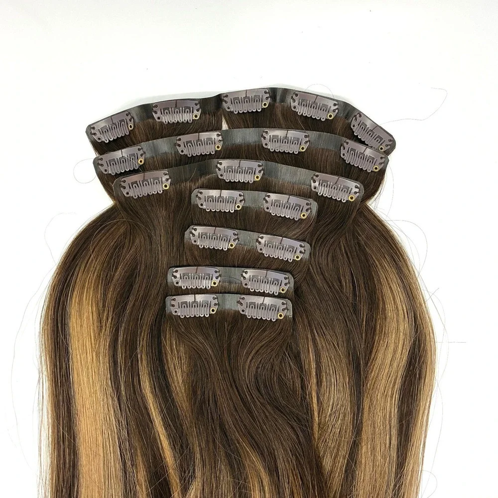 Glam Seamless InvisiClip Hair Extensions HBB Honey Bronzed Brown 7 Wefts 20